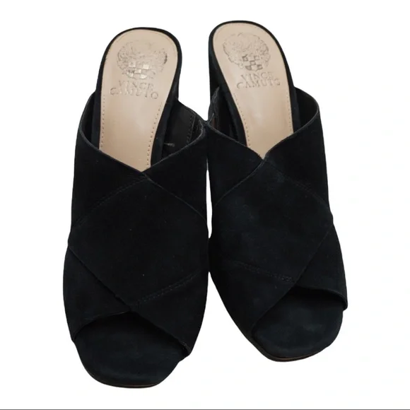 Vince Camuto Jevan black Suede Block heel mules size 8.5 - Picture 2 of 8